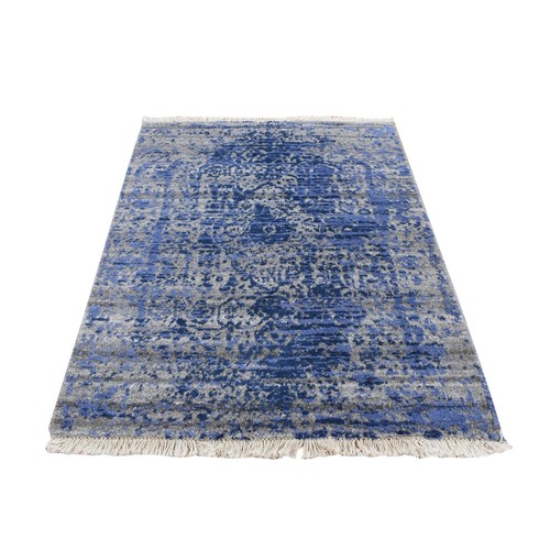 2'1"x3' blau modernes Design Wolle und Seide handgeknüpfter Musterteppich R78101