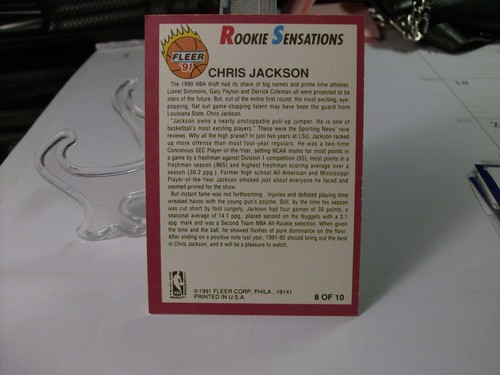 1991-92 Fleer Rookie Sensations #8 - Chris Jackson - Denver Nuggets 91-278 - Picture 2 of 2