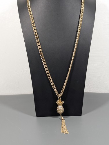 The Limited Gold Tone Pineapple Crytal Pave Chain Tassel Long Necklace 34 in - Picture 2 of 11