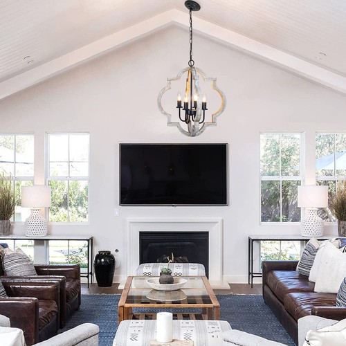 4-Light Farmhouse Orb Chandelier,Pendant Lighting in Handmade Wood Finish - Bild 7 von 10