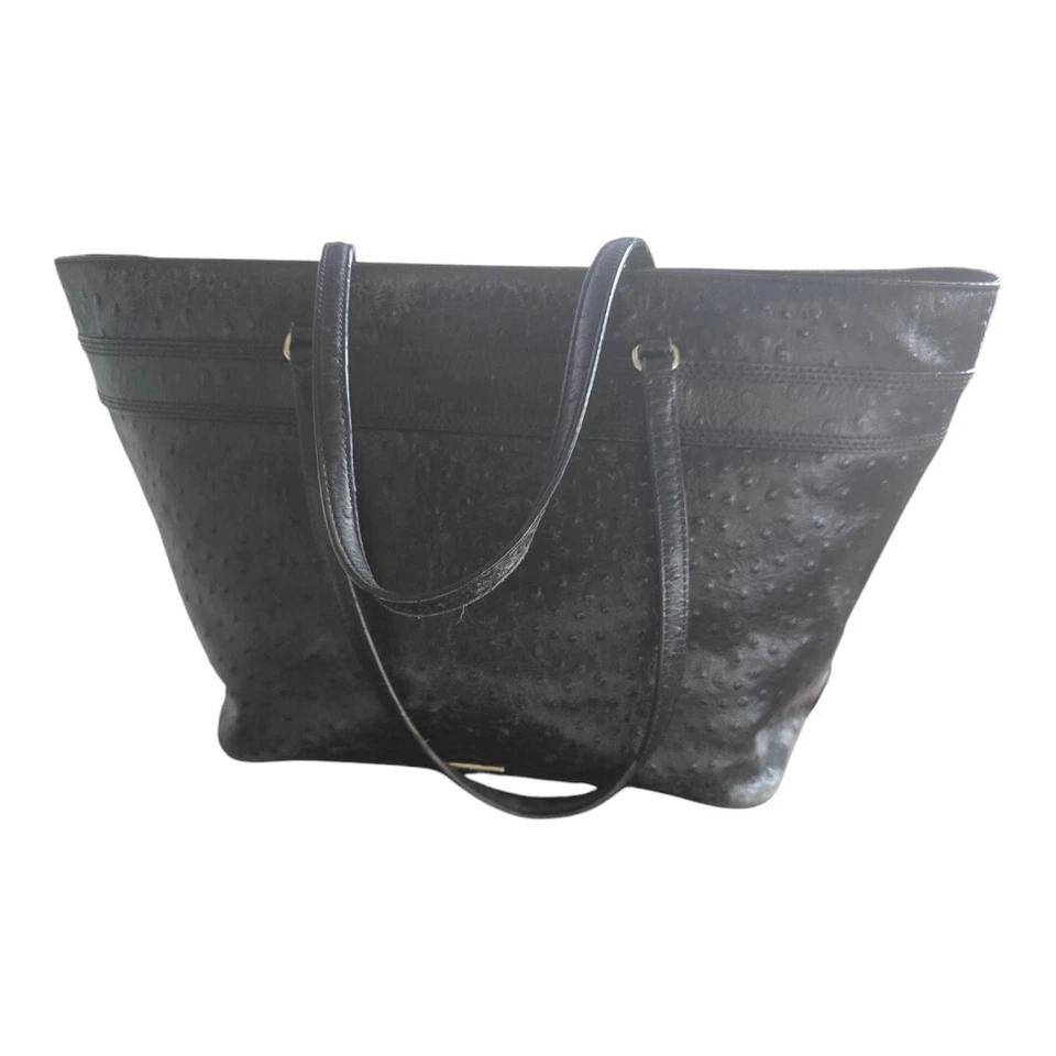 Kate Spade Ostrich Leather Travel Tote Handbag Women Black Pebbled Bow Large  - Image 4 of 4