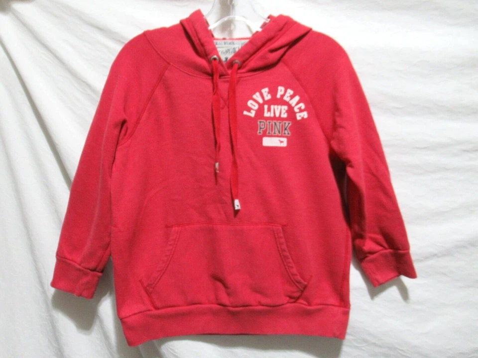 Sudadera con capucha Pink By Victoria's Secret XL roja Peace Love Live rosa manga 3/4 Foto 2 de 4