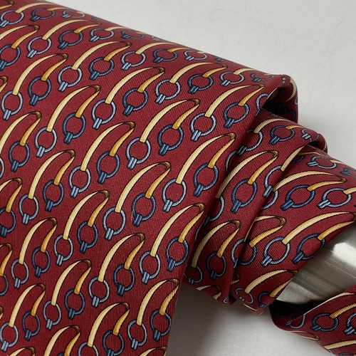 Vtg Gucci Italy GG Red Blue Silk Tie Gold HORSE BIT Chain Link LUXURY Necktie - Picture 3 of 7
