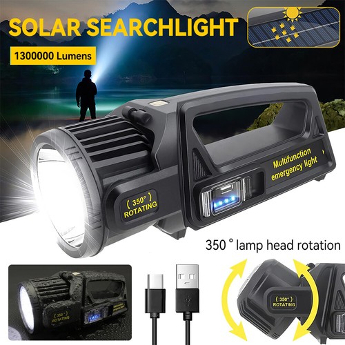 Solar LED Searchlight Rechargeable Spotlight Flashlight Torch 9 Modes Power Bank - Picture 15 of 18