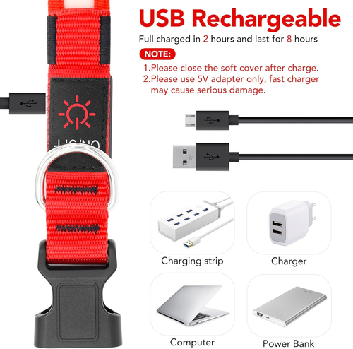 LED Dog Collar, Light up Dog Collar Adjustable USB Rechargeable Super Bright Saf - Picture 4 of 12
