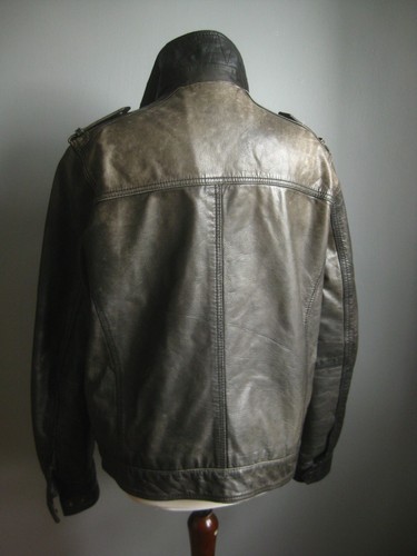 HILFIGER DISTRESSED LEATHER JACKET 40 42 trucker medium mens soft real faded old - Picture 4 of 21