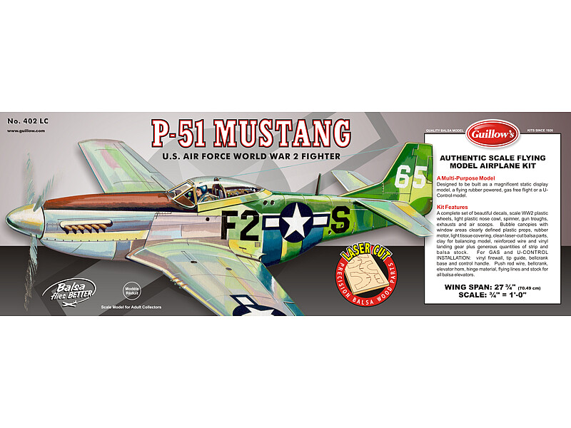 Guillows 402 LC Bois Balsa MUSTANG Kit Echelle 1.9cm Pour 1 '= 1/16 Boite