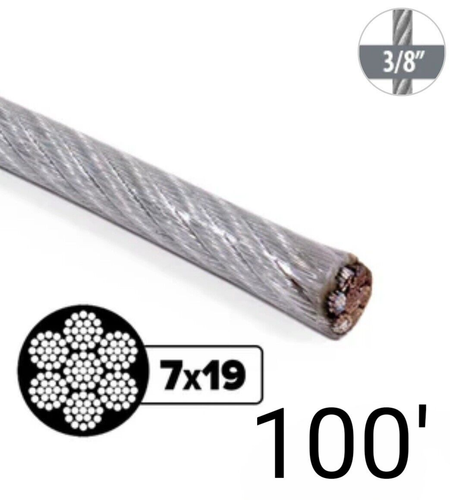 3/8" 7/16" X 100' Vinyl Coated Aircraft Cable 7X19 Control Wire Rope Galvanized - Picture 1 of 5