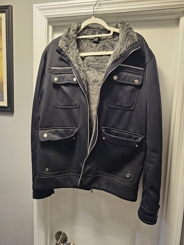INC International Concepts Sherpa Lined Jacket Men's X  LARGE Black Faux Fur Zip - Picture 3 of 11