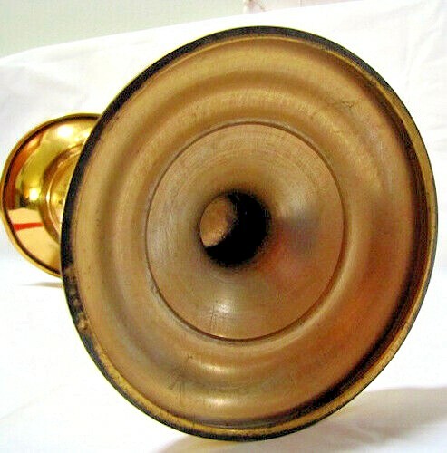 Old Vintage Brass Engraved IHS Church Altar Flower Trumpet Vase 15" Tall - Picture 8 of 9