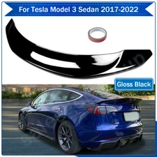 FOR 2017-2022 TESLA MODEL 3 V STYLE HIGHKICK GLOSS BLACK REAR TRUNK SPOILER WING