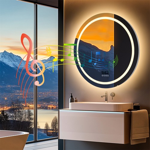 Large Bluetooth LED Bathroom Mirror w/ Front Lighting Backlit Dimmable Anti-fog - Picture 5 of 16