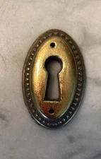 Vintage Solid Cast Brass Beaded Domed Oval Key Hole Cover