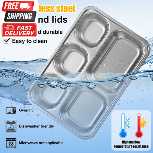 5 Set Stainless Steel Snack Containers Lids Stainless Steel Bento Lunch Box with - Picture 6 of 12