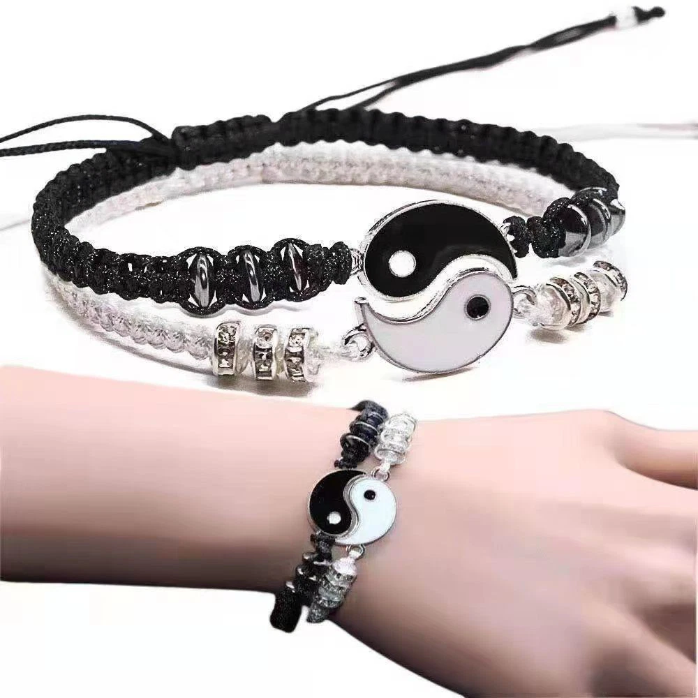 Best Friend Bracelets for 2 Matching Yin Yang Adjustable Cord Bff