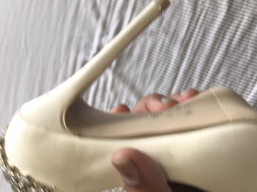 Jewel Badgley Mischka Ivory Open Top Rhinestone Stiletto Heels Size 8 M Women - Picture 8 of 13