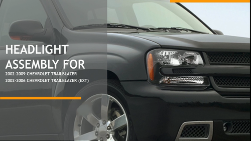 Headlights Assembly For 2002-2009 Chevy Trailblazer Black Housing Headlamp Pair - Video 1 of 1