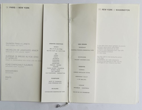 Air France Airlines Concorde Menu - 1982 - París - Nueva York - Washington - Juego de 2 - Imagen 5 de 5