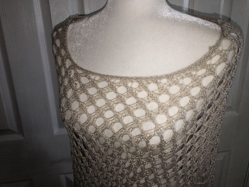 MOSSIMO Crochet Beach Swimsuit Cover Up Dress Sz S/M Beige Fringe Vacation Boho - Picture 6 of 8