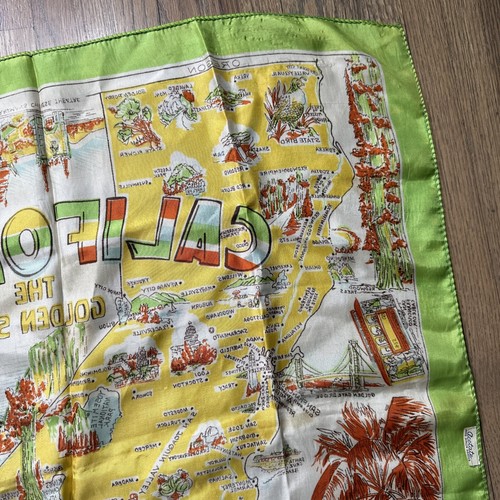 Vintage California Map Seidentuch Tourist Landmarks Souvenir 28x28 handgerollt - Bild 13 von 16
