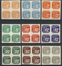 Czech Bohemia & Moravia 1943 Sc# P11-19 set Dove Germany occupation blocks 4 MNH