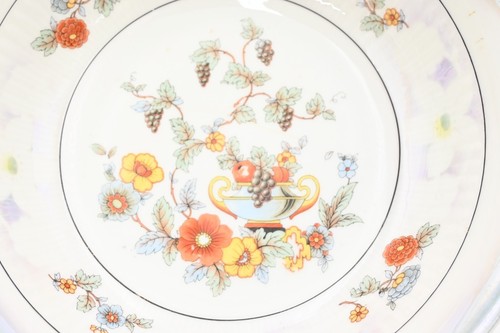 Vntg 9.25" Bavaria Serving Bowl Iridescent Blue/Yellow Edge Floral Fruit Pattern - Picture 5 of 8
