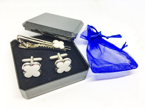 Cufflinks Clover Best Man Wedding Cufflinks Groom Silver Gift Mens Cuff Link - Picture 20 of 23