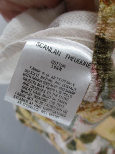 Scanlan Theodore Top Womens 8 Beige Green Linen Short Sleeve Floral Art - Picture 7 of 17