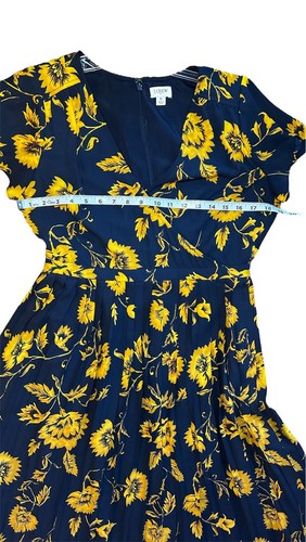 J Crew Dress Yellow Flowers On Navy Size 6 Midi Dress (D167) - Picture 9 of 11