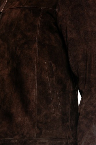 Hombre Retro Marrón 100% Cabra Ante Chaqueta Estilo Motero Piel - Picture 3 of 3