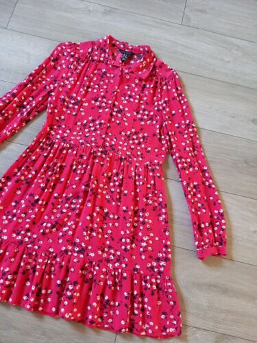 New Look Pink Floral Flared Ruffle Dress Part Buttoned Smart Casual Ditsy UK8 - Picture 8 of 22
