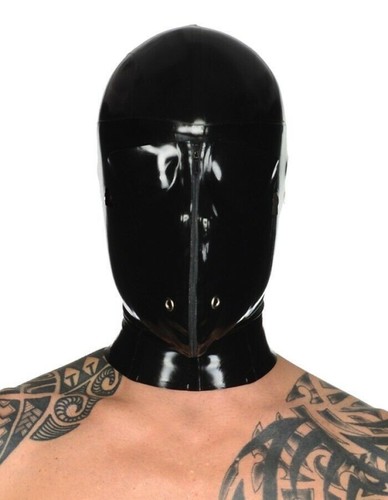Latex Hood Front Zipper Open for Men Rubber Mask Full Cover BDSM Fetish Cosplay - Picture 4 of 6