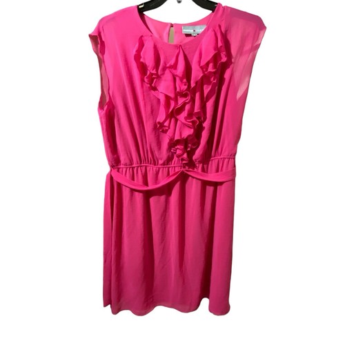 Avenue Studio Pink Flouncy Sleeveless Ruffle Dress Lined With Belt Sz 18
