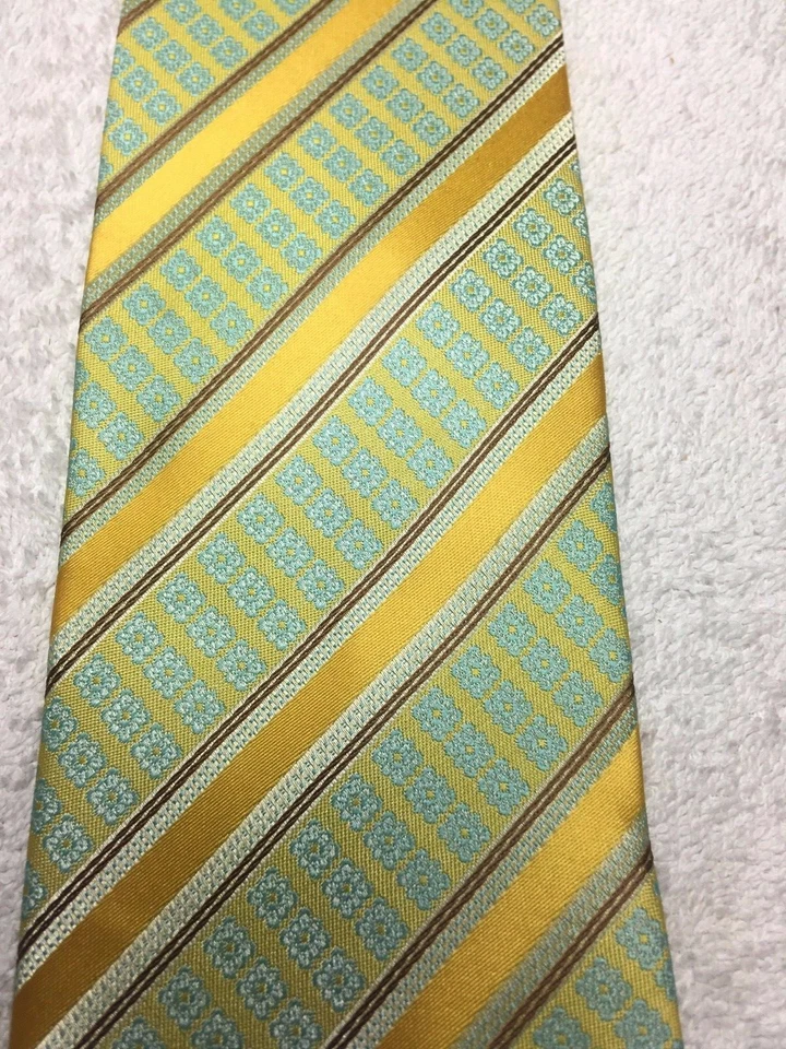 CORBATA HOMBRE MARCA Q ORO AMARILLO MARRÓN VERDE 3,5 X 60 Foto 3 de 4