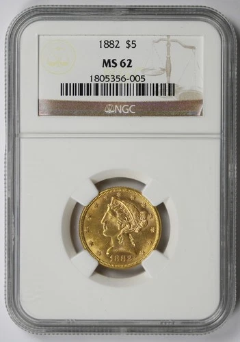 1882 Liberty Head Half Eagle Gold $5 MS 62 NGC
