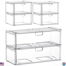 Clear Acrylic Storage Drawers Set of 6 - Makeup Organizer for Vanity & Bathroom