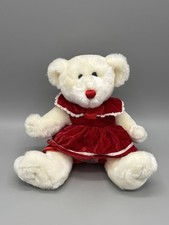 White Teddy Bear In Red Velvet Style Dress Plush 10  Stuffed Animal Dan Dee