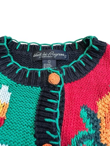 Vintage Halloween Sweater Hand Knit Cardigan Ghost Witch 80s Size Large Women - Picture 3 of 6