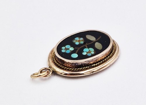 EDLER VIKTORIANISCHER FOTO MEDAILLON ANHÄNGER AUS MASSIVEM GOLD & PIETRA DURA um 1890 - Bild 3 von 6