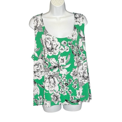 Slinky Brand Womens Jacket & Tank Set Sz Petite 2X Green Floral 2-piece Travel - Picture 2 of 12