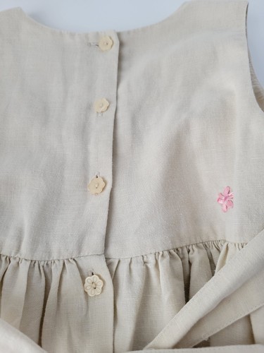 Jillian's Closet Girls Vintage Dress Size 5 Tan Linen Pink Floral Embroidery - Picture 3 of 4