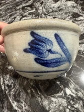 Rowe Pottery Works Miniature Stoneware Salt Glaze Floral Mixing Bowl 1987