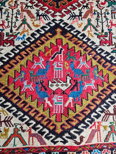 VINTAGE SOUMAK KELIM HANDGEWEBT TIER GEOMETRISCHE FORMEN TEPPICH 60"X42" ERSTAUNLICH - Bild 5 von 12