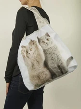 Grey Kittens Reusable Shopping Bag O-Witz Fold-Up Cat Novelty Fashion New