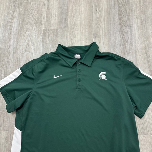 Nike Michigan State Spartans Polo Shirt Men's 2XL XXL Green MSU Drifit Golfing  - Picture 2 of 8