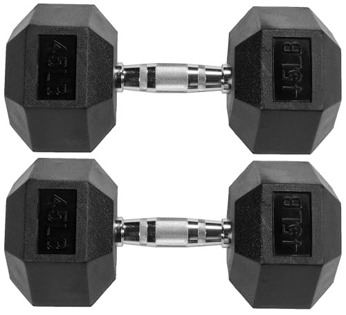 FITVIDS PREMIUM RUBBER ENCASED HEX DUMBBELL 45LB PAIR SFDB-BLK45P - BLACK - Picture 1 of 5