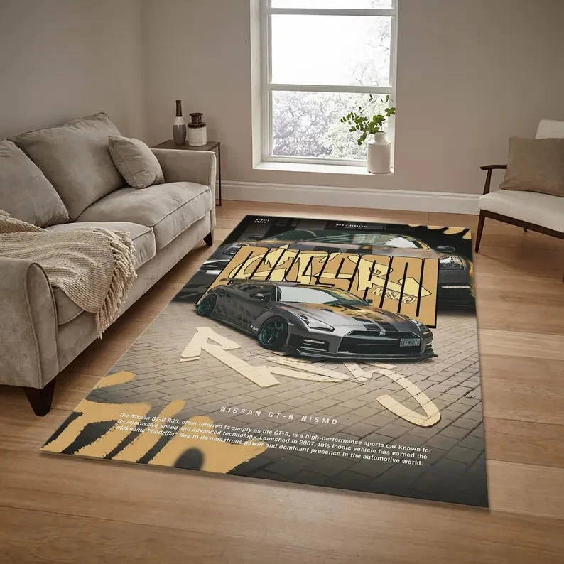 R35 Retro Sports Car Rug, JDM Tuner Carpet, Man Cave Decor, Gift for Son & Car