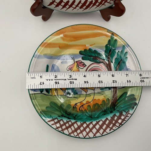 Vtg Handpainted Deruta Pottery Decorative Rooster Plates Set Of 2 Made In Italy - Picture 4 of 9