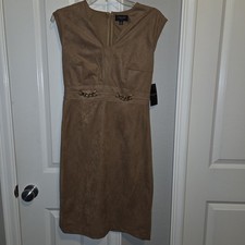 Tahari ASL Faux-Suede Sleeveless Dress Women's Size 6 Color Luggage NWT
