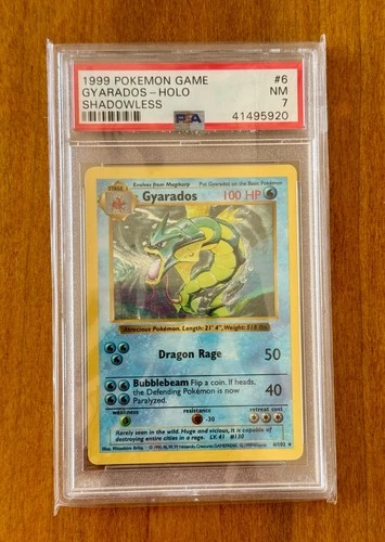1999 Pokemon Game Gyarados - Holo Shadowless PSA 7